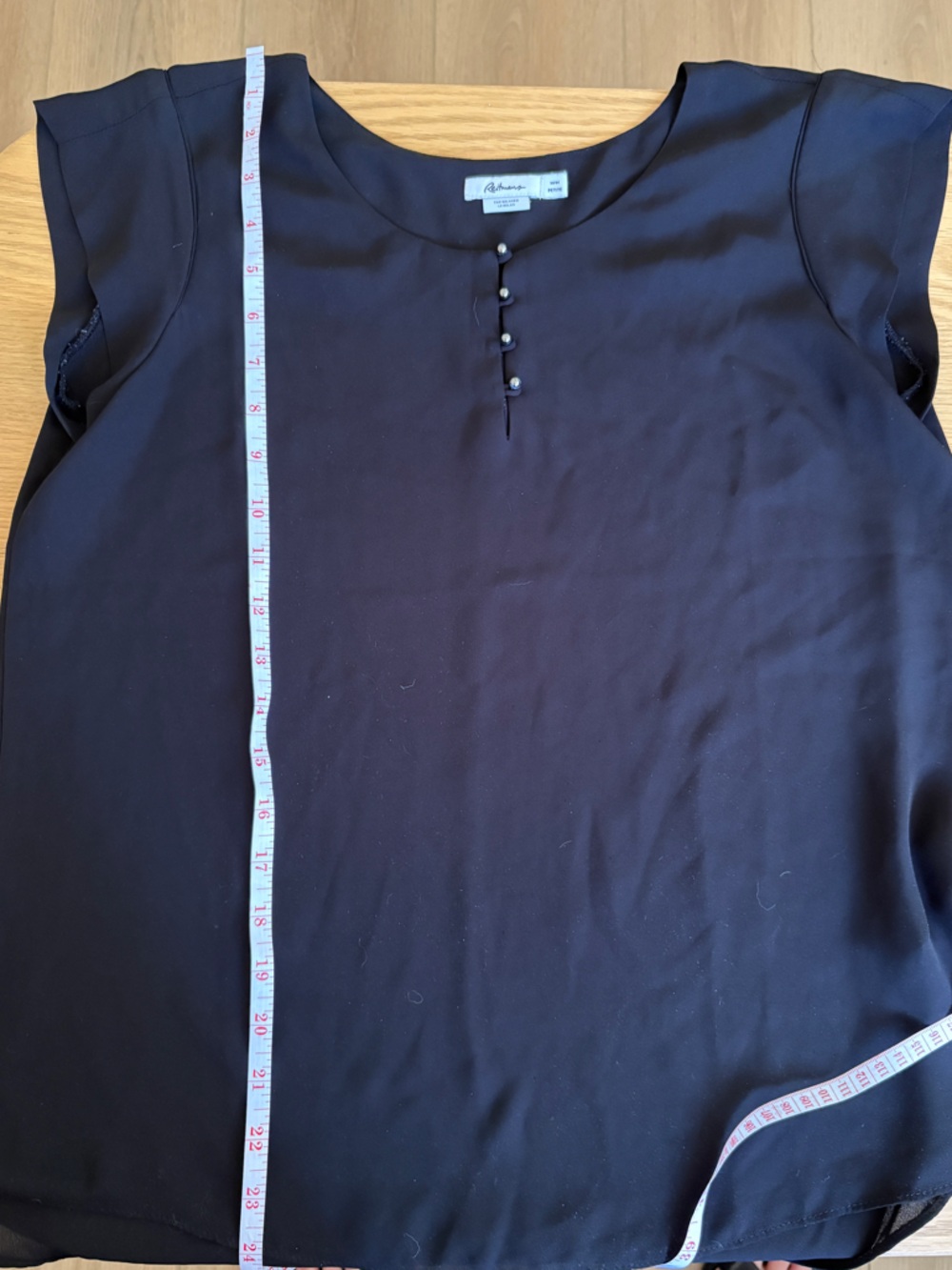 Reitmans Size Medium Petite Simple Blackflutter sleeve Blouse with Button Detail
